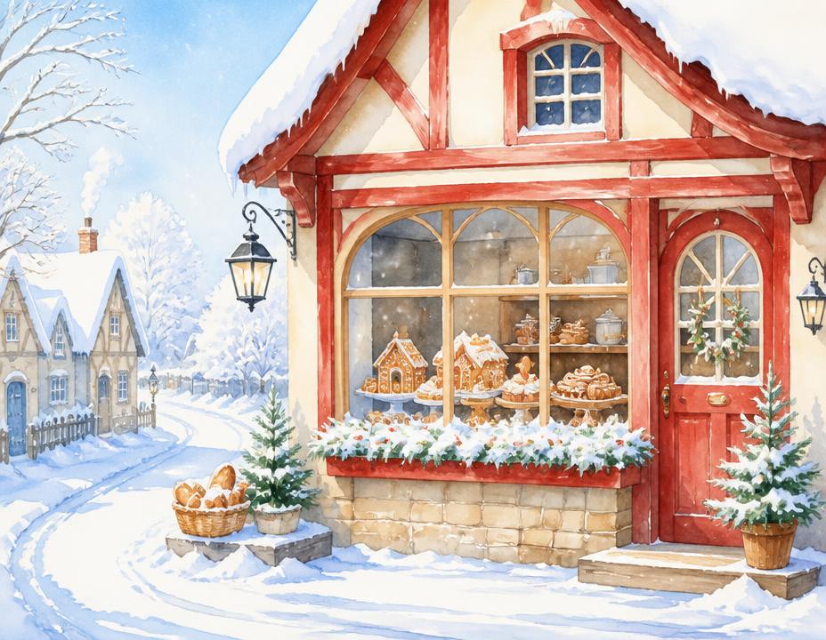 Illustration of Cassie's Bakery in the North Pole village