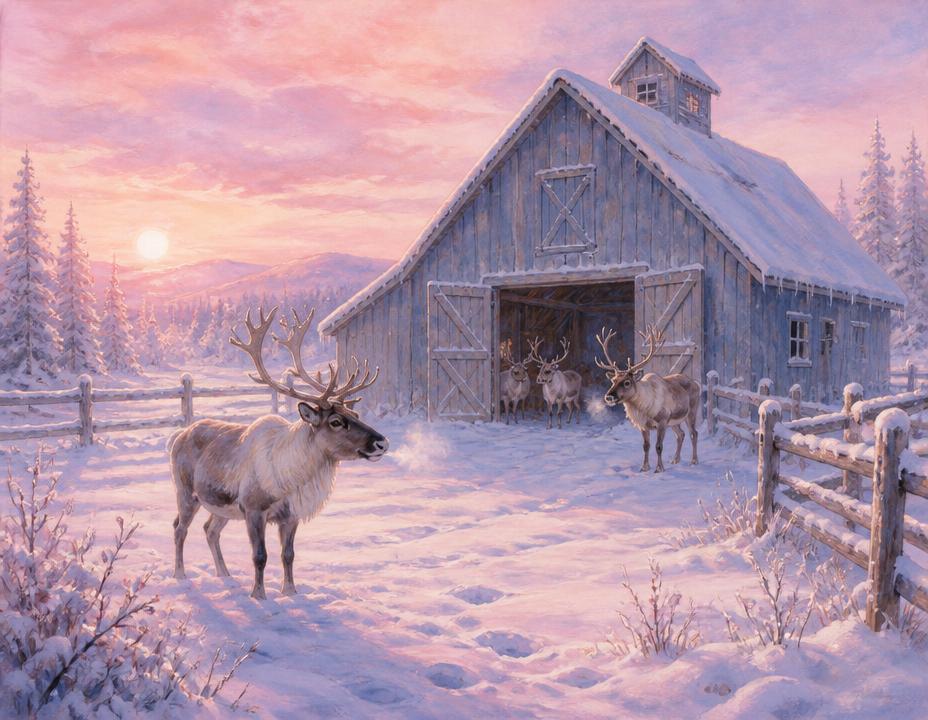 Illustration of The Reindeer Barn in the North Pole village