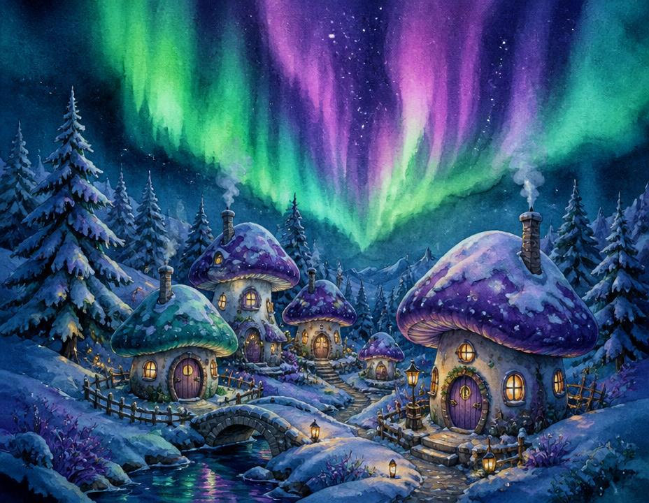 Illustration of Elf Village in the North Pole village