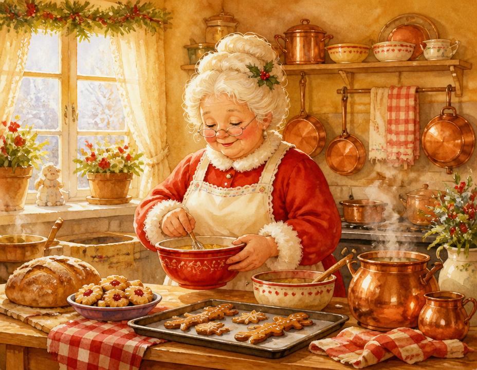 Illustration of Mrs. Claus's Kitchen in the North Pole village