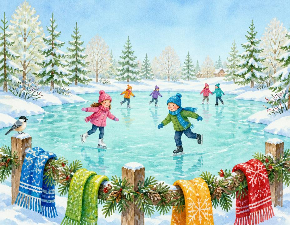 Illustration of The Frozen Pond in the North Pole village